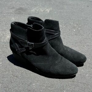 Clarks Black Suede Ankle Booties with Wrap Strap